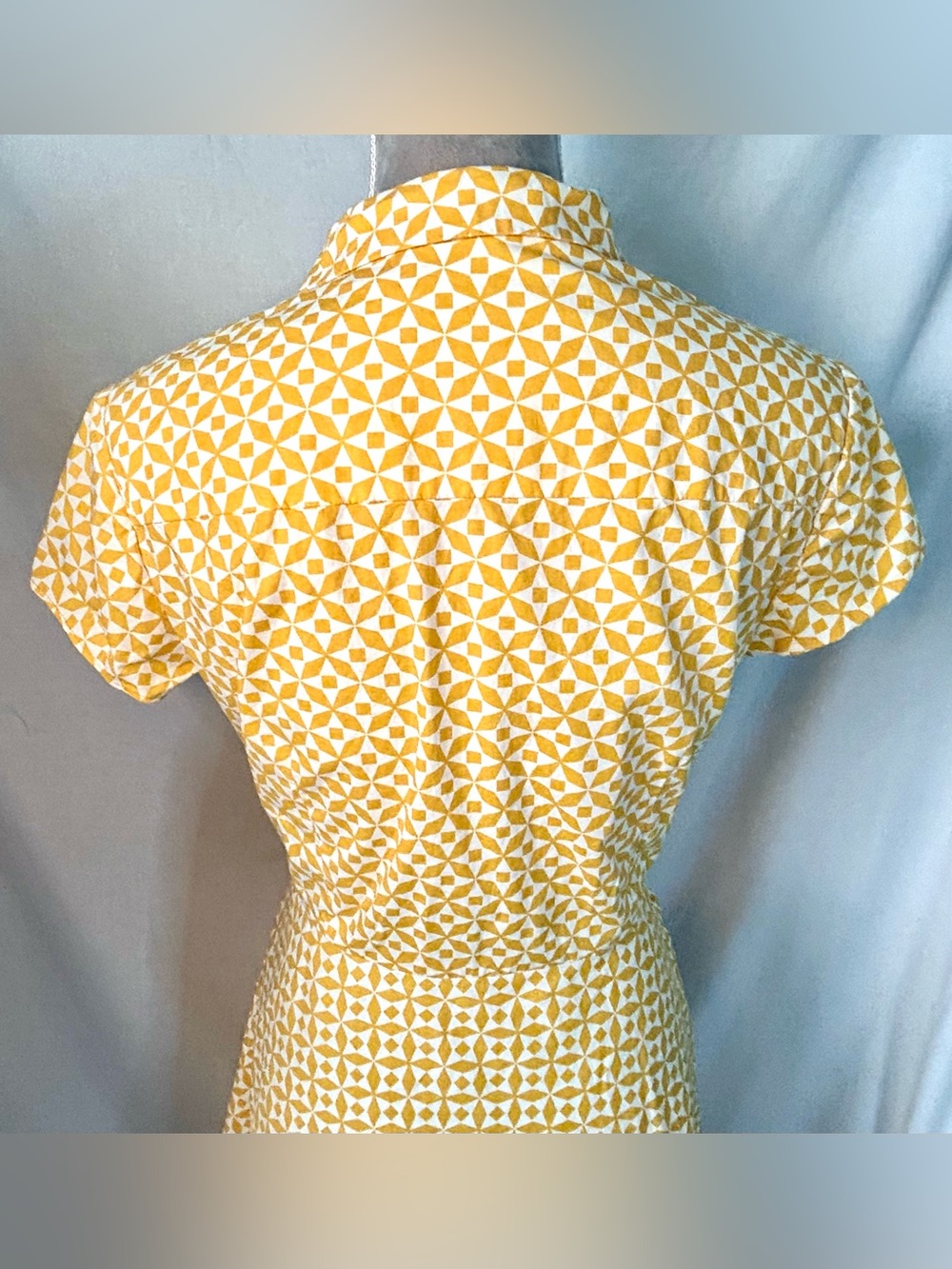 Boden Sophia Mustard Yellow, White Geometric Daisy Cotton Shirt Dress, Size 8 - Picture 11 of 16